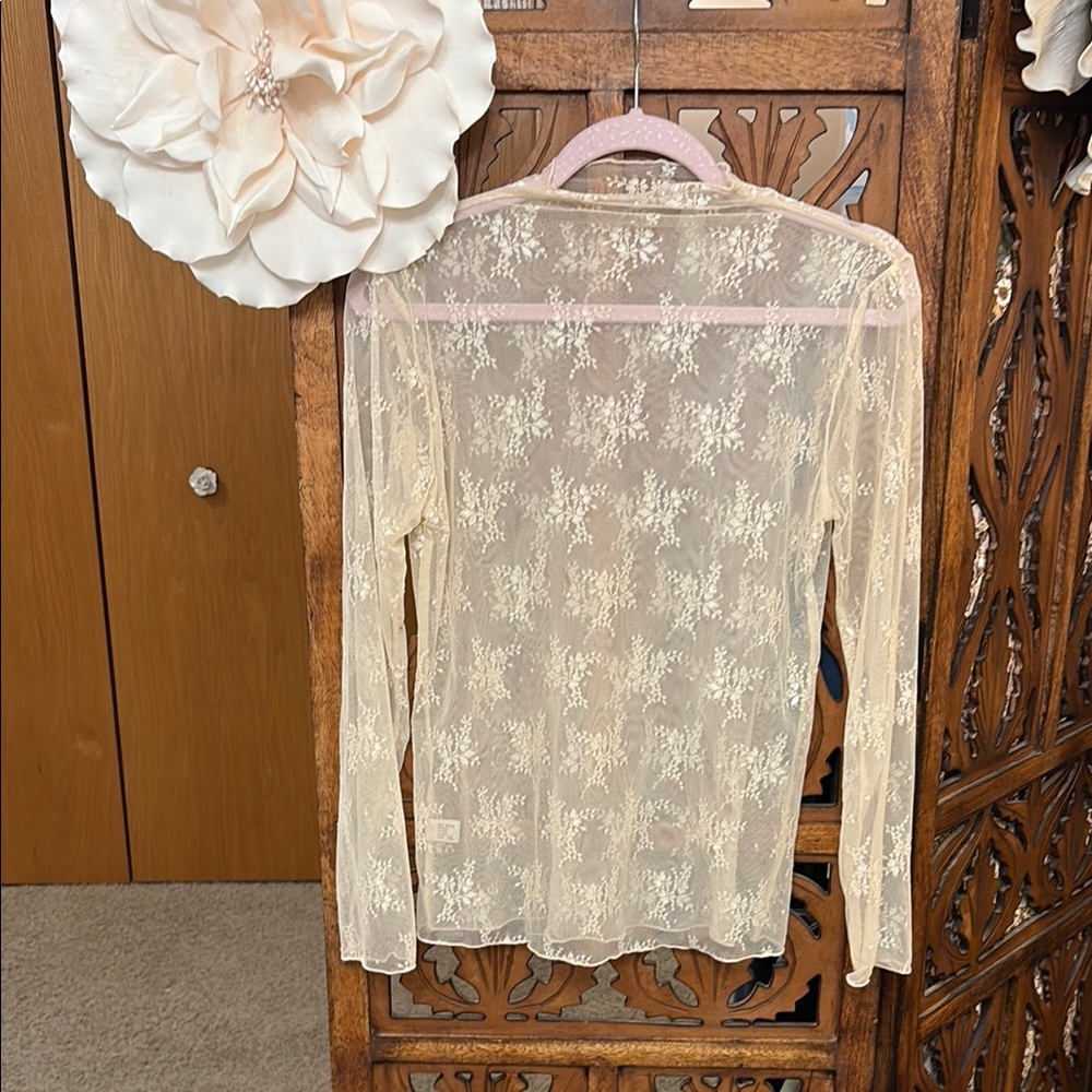 Chic Mesh  Cream Lace Women's Top